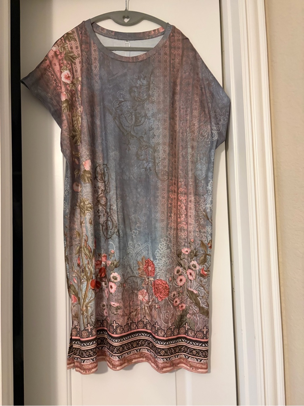 Amazon Women's Midi Dress in Blue with Pink Floral Accents